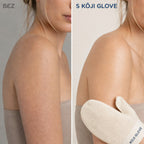 Rameno pred použitím a po použití rukavice Kōji Glove